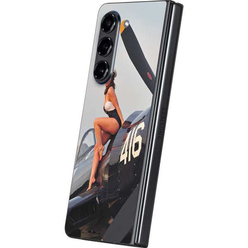 1940s Navy Pin-Up Girl On Corsair Fighter Plane Galaxy Z Fold5 5G Skin